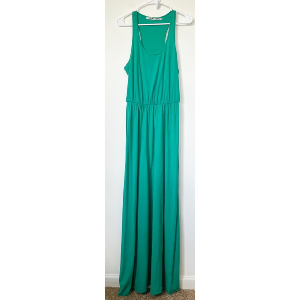 Michael Stars Racerback Maxi Dress Elastic Waist Teal Green Womens‎ OS Vacation